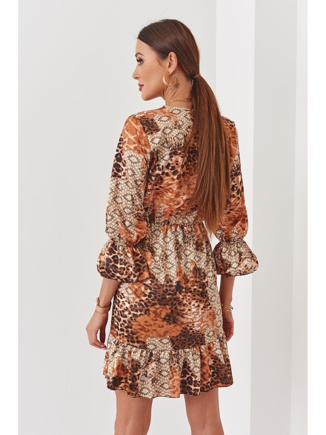 Rochie cu model negru caramel cu volane 304500 - Magazin online - Boutique